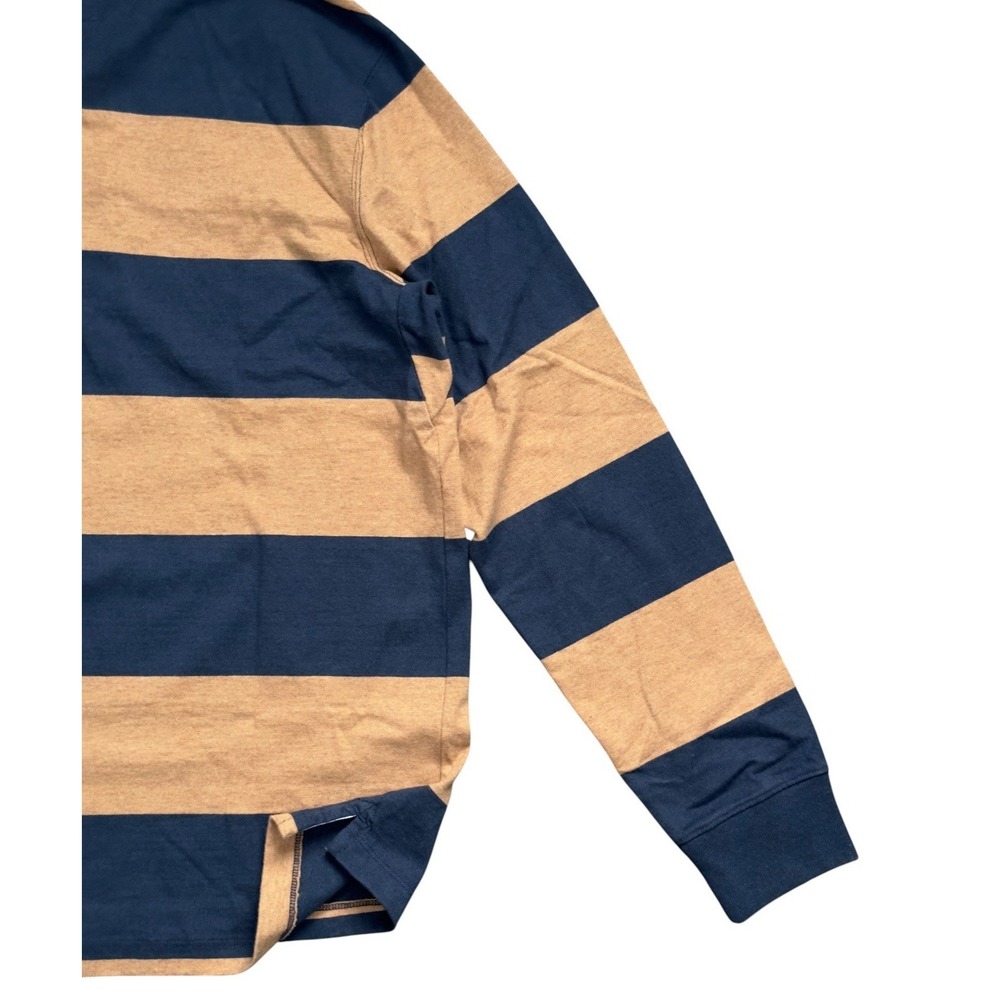 Lands' End Men's Long Sleeve Stripe Rugby Shirt French Navy Dijon Gold Size M - Picture 7 of 9